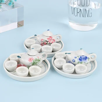 

6Pcs/set 1/12 Dollhouse Miniature Dining Ware Porcelain Tea Set Dish Cups New Arrival
