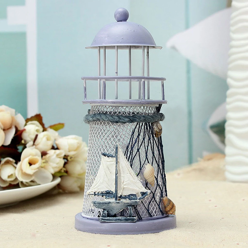 1 Piece Wrought Iron Nautical Lighthouse Lantern Candle Holders Sea Theme Home Cafe Tabletop Centerpieces