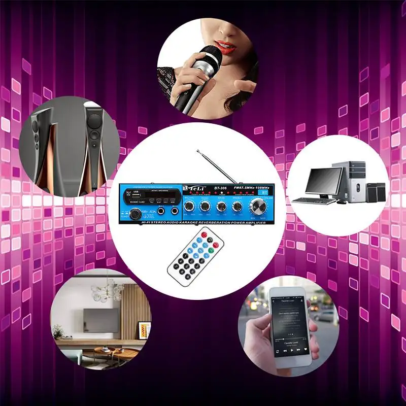 Профессиональный аудио усилитель мощности bluetooth HF домашний кинотеатр Автомобильные усилители сабвуфер дистанционное управление Поддержка FM USB SD
