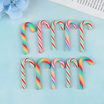 

10PCS/lot Rainbow Stripe Fimo Clay Christmas Cane Candy Party Embellishments Decor