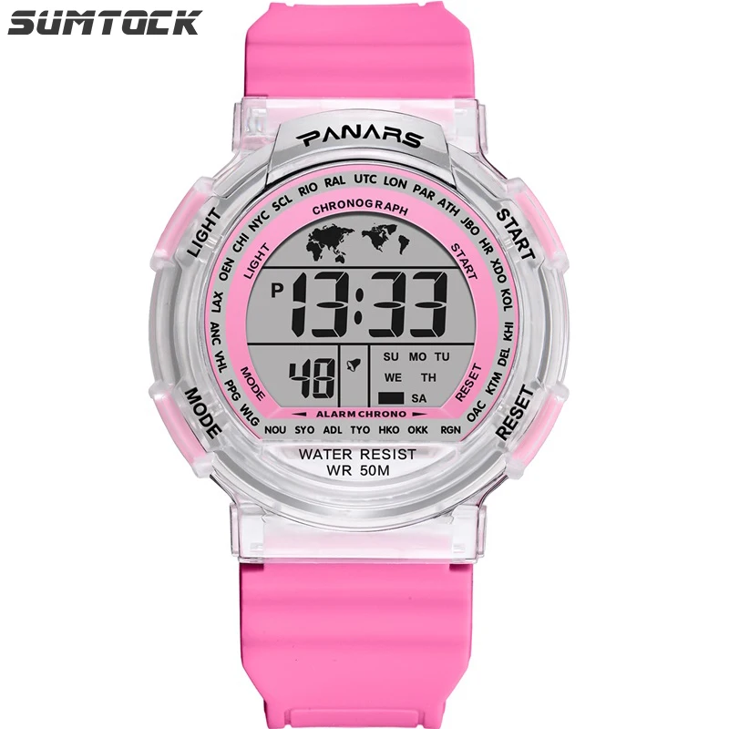 

Sumtock Girls Watches Kids Colorful Light Plastic Repeater Shock Resistant Back Light Stop Watch Plstic Boys Digital Watch