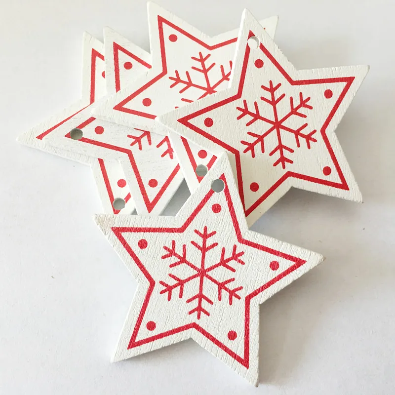 Christmas Tree Decorations 10Pcs Wood Xmas Ornament New Year Pendants Gifts Christmas Home Decor Navidad Natal Kerst Decoratie - Цвет: Star White 1