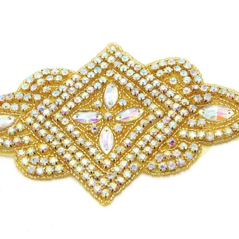 Crystal Rhinestone Beaded Applique Wedding Bridal Dress Belt Sash Sewing Crafts