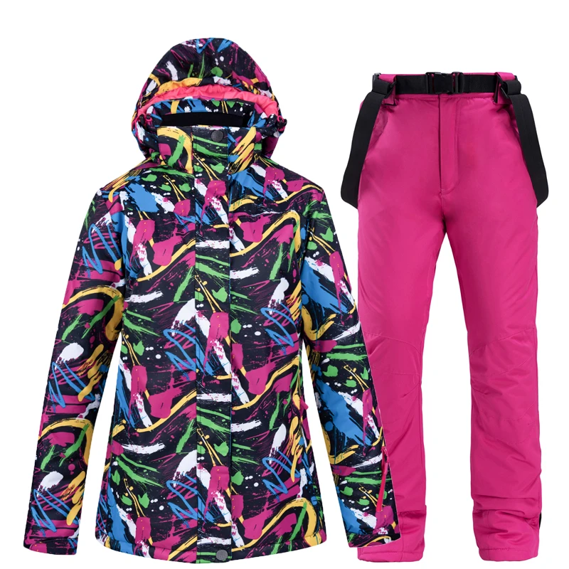 Зимний женский лыжный костюм, Женская Высококачественная лыжная куртка+ штаны, теплые водонепроницаемые ветрозащитные лыжные костюмы для сноубординга, бренды - Цвет: color10