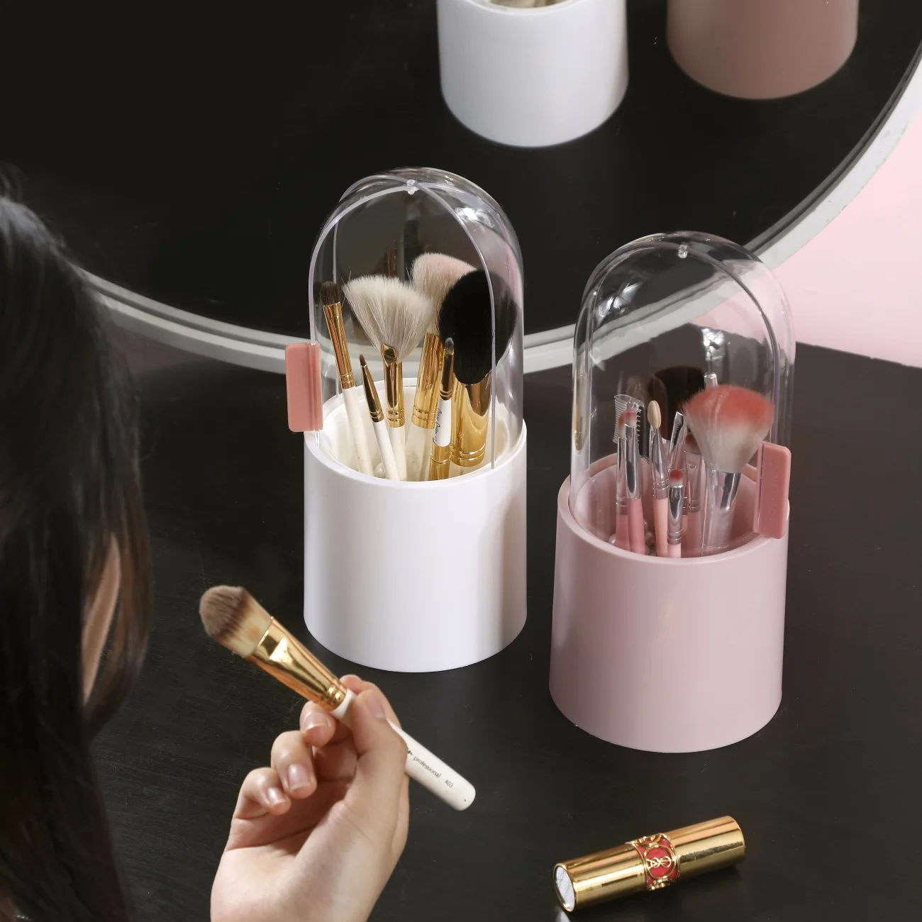 

Acrylic Cosmetic Organizer Box Transparent Rotating Makeup Brush Case Holder Lipstick Holder Eyebrow Pencil Storage Tube