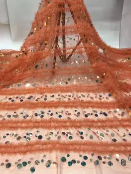 

Hot-sale French feather lace luxury orange African wedding lace 2019 sequined embroidery high quality tulle lace for ladies