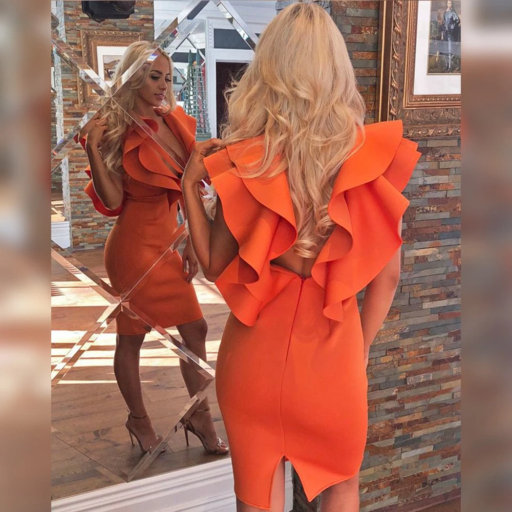 Maketina, Бандажное платье, Vestido, Бандажное оранжевое платье, сексуальное, с v-образным вырезом, на бретельках, Бандажное платье, бодикон, Бандажное летнее платье для вечеринки
