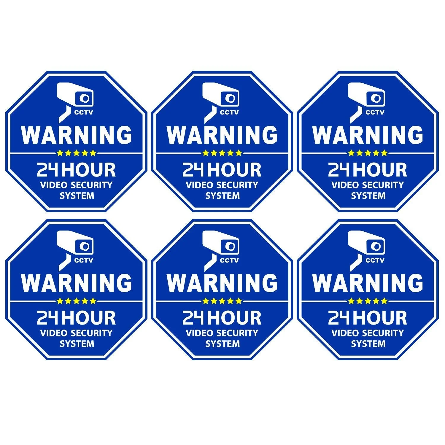 

1Lots Homework2 CCTV Video Surveillance Security Door & Window Stickers, Blue Octagon-Shaped UV Protected & Waterproof