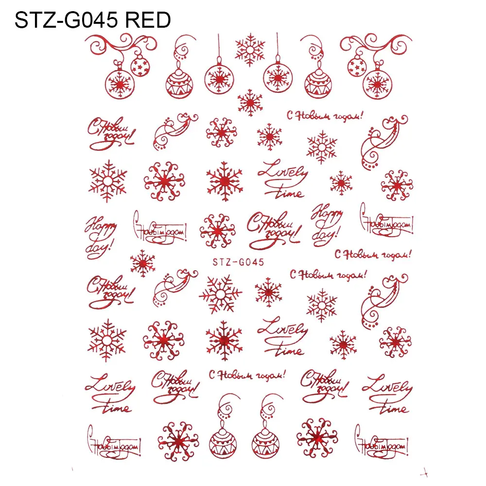 1 лист 3D дизайн ногтей Рождество слайдер обертывания Снежинка лось Санта клейкая наклейка с пламенем красное золото DIY Дизайн ногтей Маникюр украшения