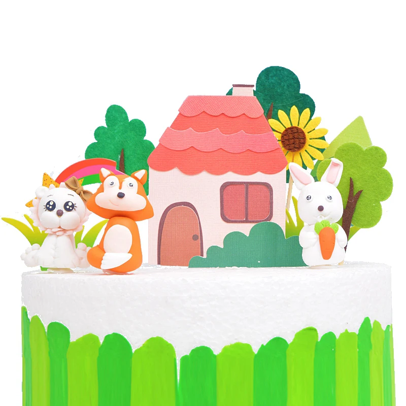 Soft Pottery Cake Decoration Cartoon Forest Small Animal Topper Lion Squirrel Birthday Baby Shower Party Cake Decor Favor