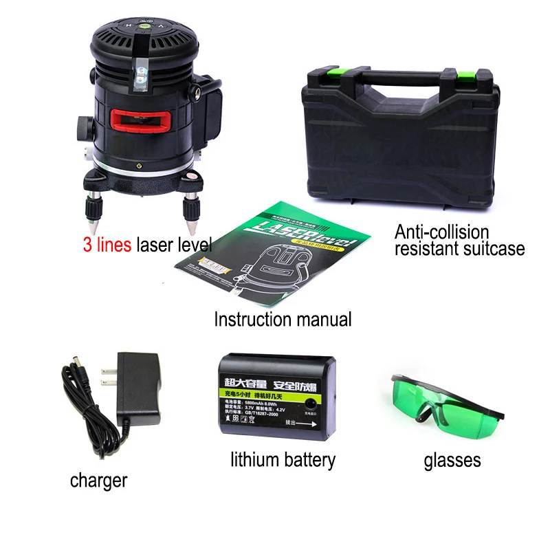 Green 2/3/5 Lines Laser Level Self-leveling 180° Laser Level to Play Slash Millimeter Accuracy Large Capacity Lithium Battery - Цвет: 3 lines