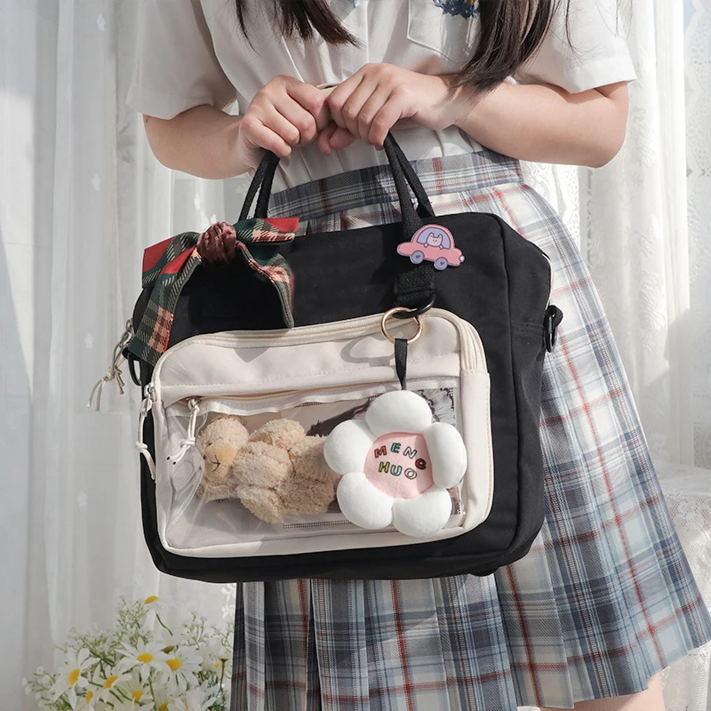 Clear Pocket Mini Backpack for Teens Women Simple Canvas Rucksack Mini Packbag Teen Girls Backpacks for Daily Shopping H236