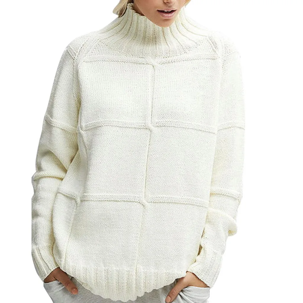 SAGACE, зимний женский свитер, однотонный, белый, вязаный свитер, топы, блуза, высокое качество, для девушек, длинный рукав, пэчворк, свитер, топы - Цвет: Белый