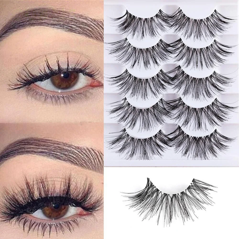 5Pairs 3D False Eyelashes Natural Long Wispy Full Strip Lashes Extension Handmade Cruelty-free Criss-cross Eyelashes Makeup Tool 5pairs false eyelashes soft synthetic hair 3d lashes wispy fluffy lashes eyelash extension false eyelashes eye makeup tool