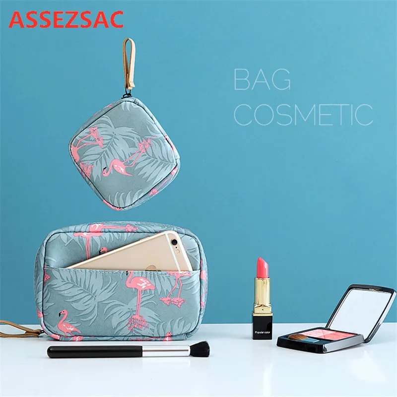 

ASSEZSAC New Mini Flamingo Cosmetic Bag Cactus Travel Toiletry Storage Bag Beauty Makeup Bag Cosmetic Bag Organizer Hot Sale