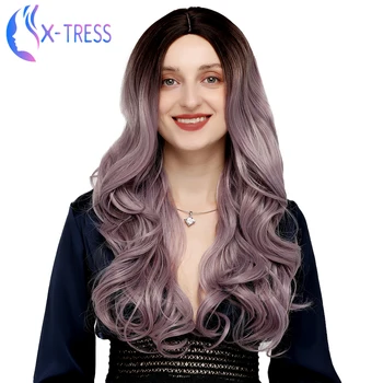 

X-TRESS Synthetic Purple Wigs For Women 24 inch Ombre Colored Curly Wig Heat Resistant 6 Color available Halloween Cosplay Wig