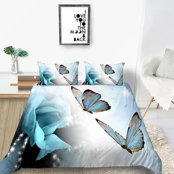 

Luxury Bedding Set Butterfly And Flowers Beautiful 3D Duvet Cover Girls Queen King Twin Full Single Double Floral Bed Set