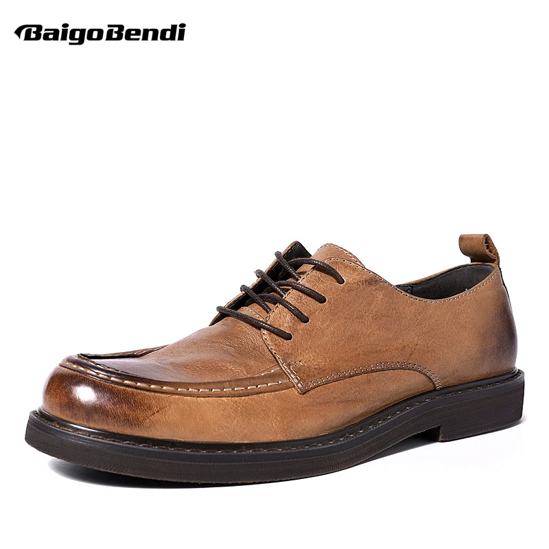 US SIZE 6 -10 Men's Classical Brown Oxfords Soft Tendon Sole Casual Full Grain Leather Fashion Shoes