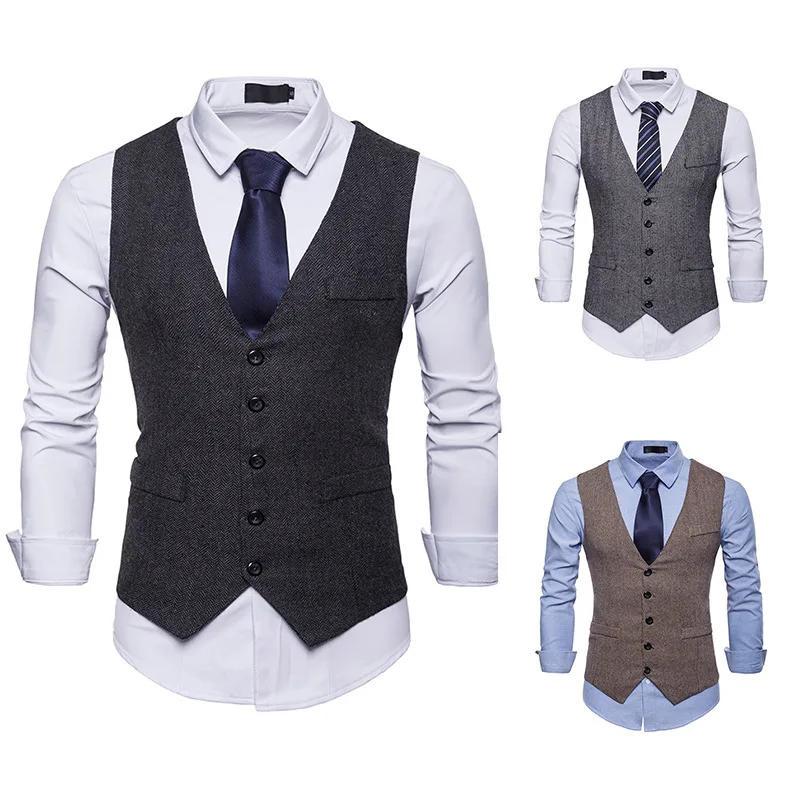 New Style MEN'S Waistcoat Herringbone Single Breasted Casual Vest Sportsman Suit Vest
