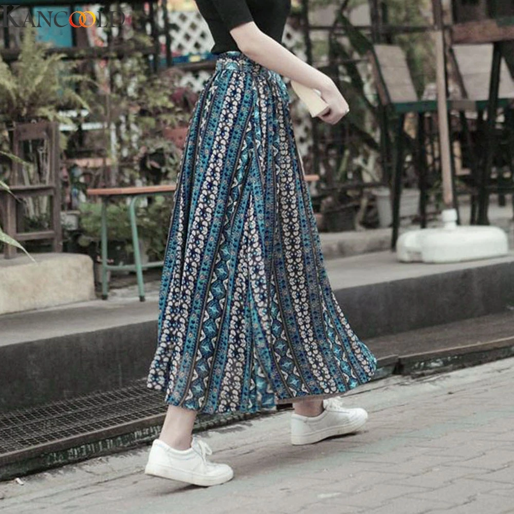 KANCOOLD Spring Women Long Metallic Silver Maxi Pleated Skirt Midi Skirt High Waist Elascity Casual Party Skirt Vintage