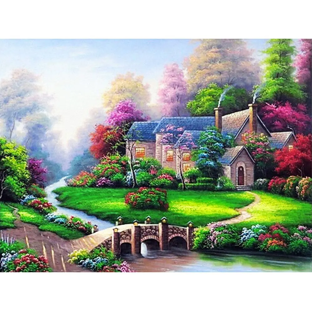 

DIY Diamond Painting Cross-Stitch Kit Country Cottage Cross Stitch Painting Colorful for Decoration