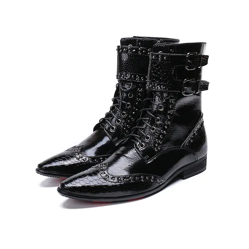 Botas militares/черные мужские ботильоны из натуральной кожи; ковбойские ботинки «Челси» с шипами; Мужская зимняя Рабочая обувь; chaussure - Цвет: as picture