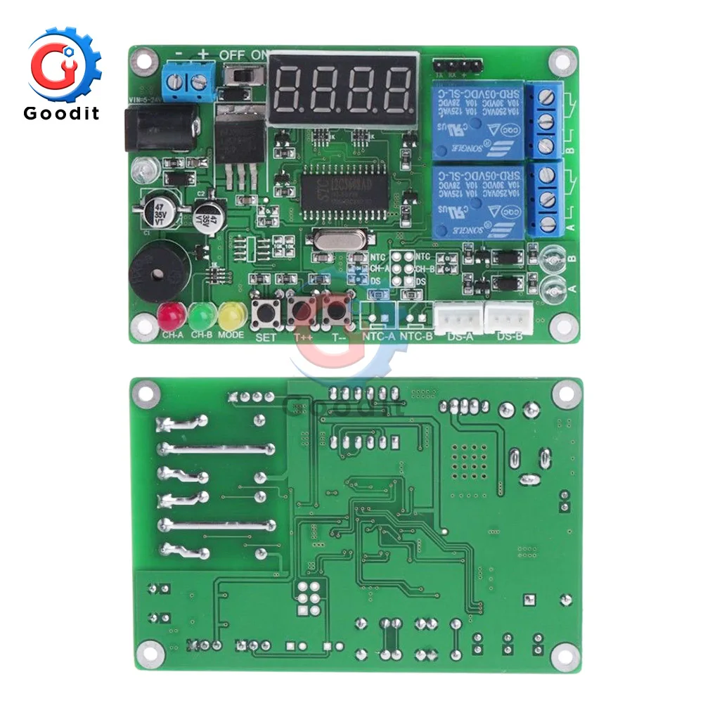 DC 5-24V 12V 2-CH Высокоточный светодиодный цифровой дисплей интеллектуальный контроллер температуры Термостат Термометр с 2 зондами