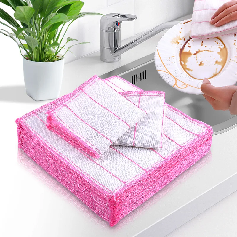 

10Pcs Cotton Gauze Scouring Pad Non-Stick Oil 5 Layers Wood Fiber Dishwashing Towel Wipe Pot Bowls Rag Kitchen Cleaning Cloth