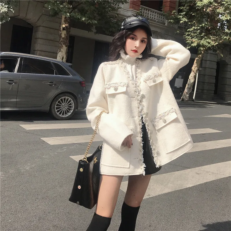 Y11539 изящная шерстяная куртка Женская Толстая Короткая свободная одежда серии MORI шерстяное пальто