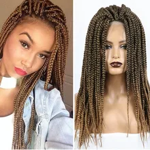M&H Baby Hair Box Braid Wigs Ombre Brown Color Synthetic Braided Lace Front Wigs Glueless Crochet Braiding Wigs For Black Women