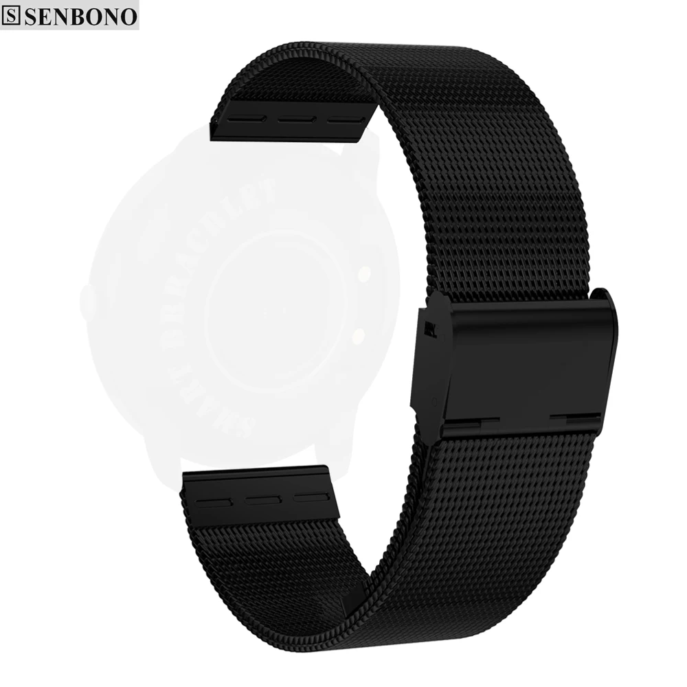 SENBONO 20 мм универсальный стальной Ремешок Браслет ремешок для Xiaomi Amazfit Bip Youth Ticwatch2 CF007H браслеты - Цвет: black steel strap