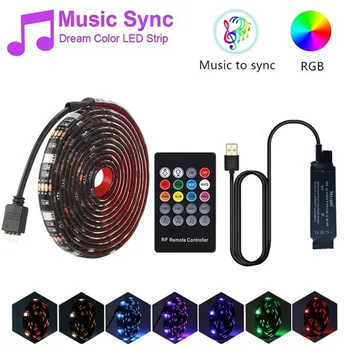 

SMD 5050 USB LED Music Control Strip Light RGB Flexible Tape Ribbon String Lamp with 20 Keys RF Controller