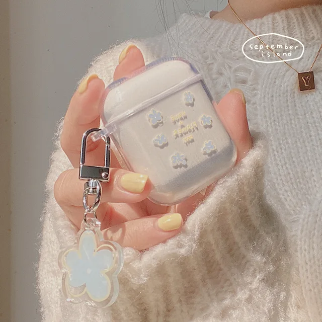 Cute Fresh Flower Earphone Case For AirPods 1 2 Pro Case Transparent TPU Air pods 3 Bluetooth Earphone Charging Box With Keyring 1