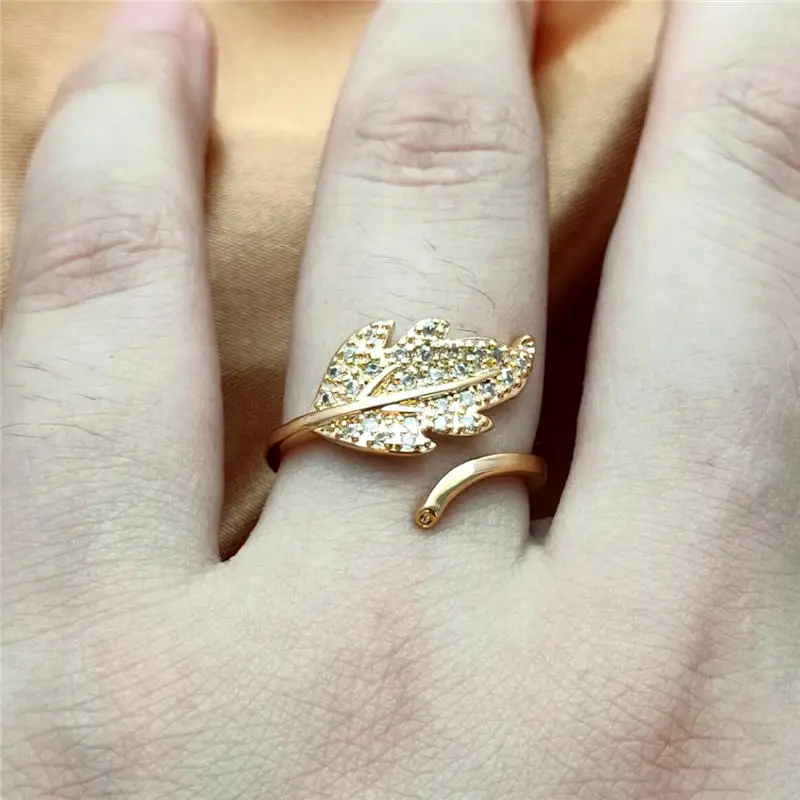

2019 Luxury Micro Inlay Zircon Leaf Adjustable Ring 925 Silver Gold Rings for Women Jewelry Wedding Anel Engagement Anillos Ring