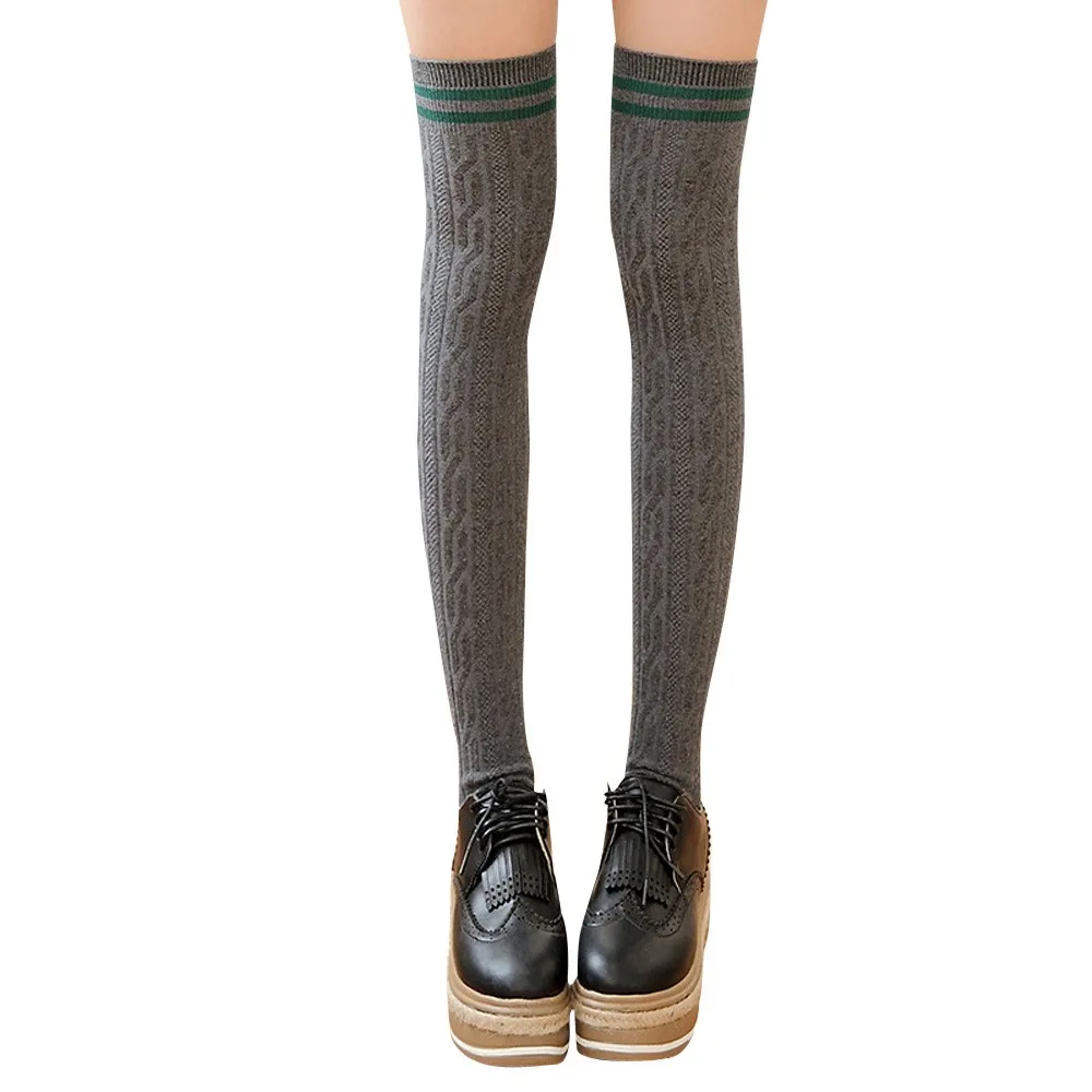 Облегающие Высокие гольфы женские хлопковые длинные носки в полоску для девочек Medias De Mujer Calze Calcetines Largos серый темно-синий черный удобные OY51 - Цвет: b