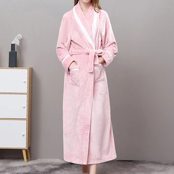 

Winter Womens Robes Sleepwear Thick Warm Flannel Kimono Bathrobe for Women Solid Long Sleeve Coral Velvet Nightwear Homewear