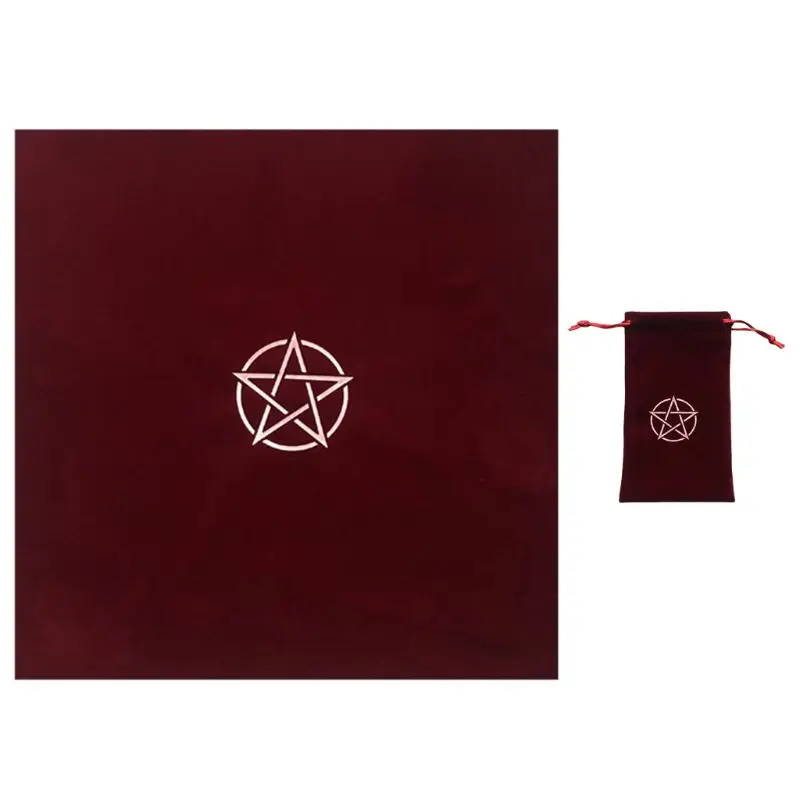 Pentagram Tarots Tablecloth with Bag Velvet Altar Tarots Cloth Pentacles Tarots Mat