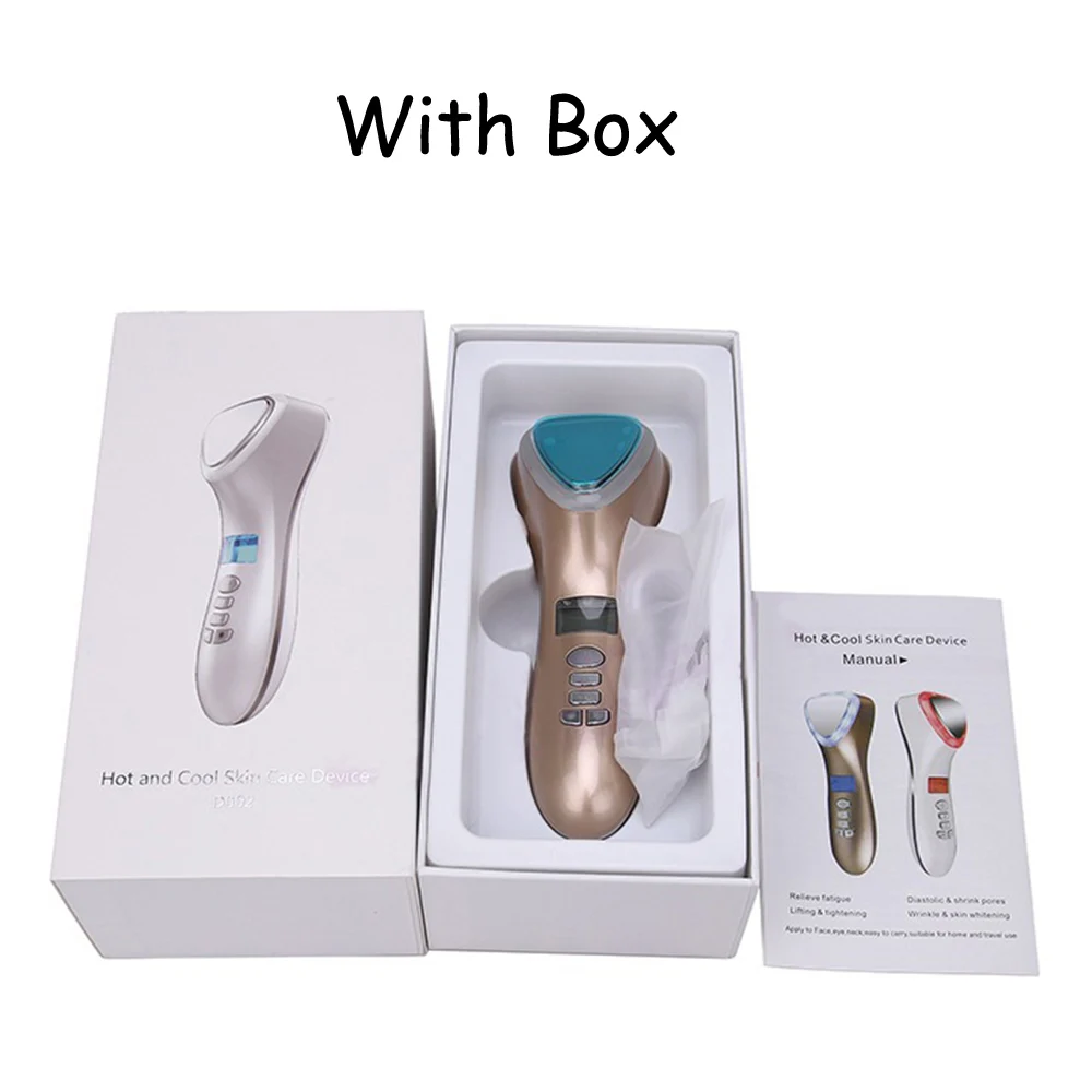champagne has box Устройство для ухода за лицом горяче-холодный молоточек криотерапия синий Фотон Лечение Акне лифтинг омоложение прибор для лица косметический Массажер для кожи - Цвет: champagne has box