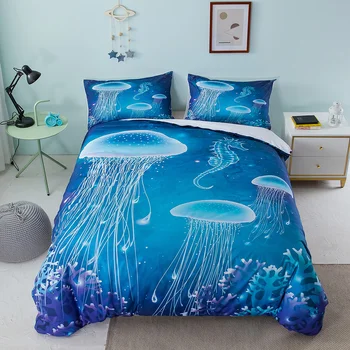 

3D Jellfish Shark Bedding Set Students Kids Comforter Duvet Cover Pillowcase Twin Bedclothes Bed Linen Set for Children's Bed