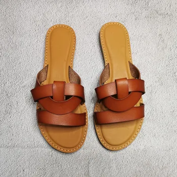 

Comfort Soft Leather Seaside Women Slides Summer Outside Beach Slippers Shoes Lady Fashion Trend Craft Slides Women Footwear