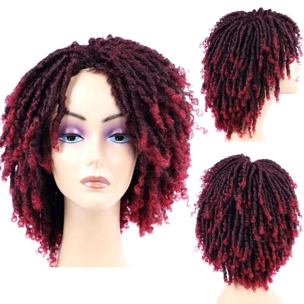 

Yihan Dreadlock Short Twist Curly Wig Ombre BUG For Black Women And Men Afro Synthetic Crochet Hair Faux Locs Braid Wigs