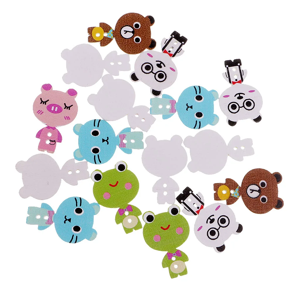 50 Pieces Lovely Cartoon Animal Wood Sewing Buttons 2 Holes For Scrapbook Crafts