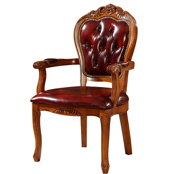 

European Solid Wood Dining Chair, American Leather Carved Armchair, High-end Hotel Negotiation Chair, Leisure Mahjong Table