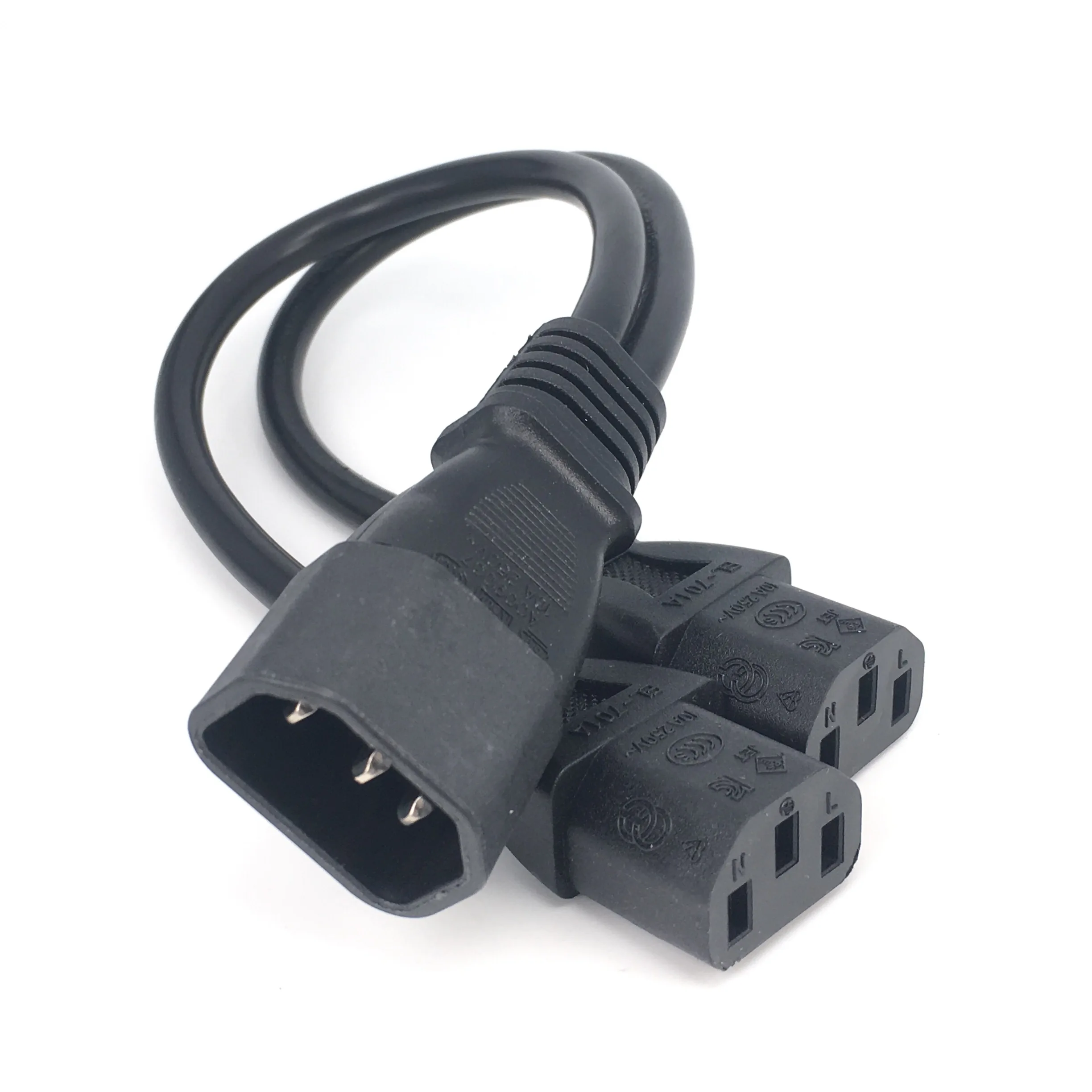1pcs Single C14 to Dual C13 5-13R Short Power Y Type Splitter Adapter Cable Cord 30cm power cable,power cord,plug adapter,power plug connector