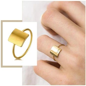 

Chic Customize Rectangle Signet Rings for Women Personalize Name Initials Stainless Steel Stamp Minimalist Lady Finger Jewelry
