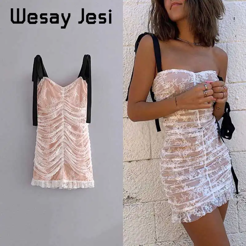 

Women dress Fashion blogger vintage lace pleated strapless sexy party mini dress women vestidos de fiesta de noche vestidos