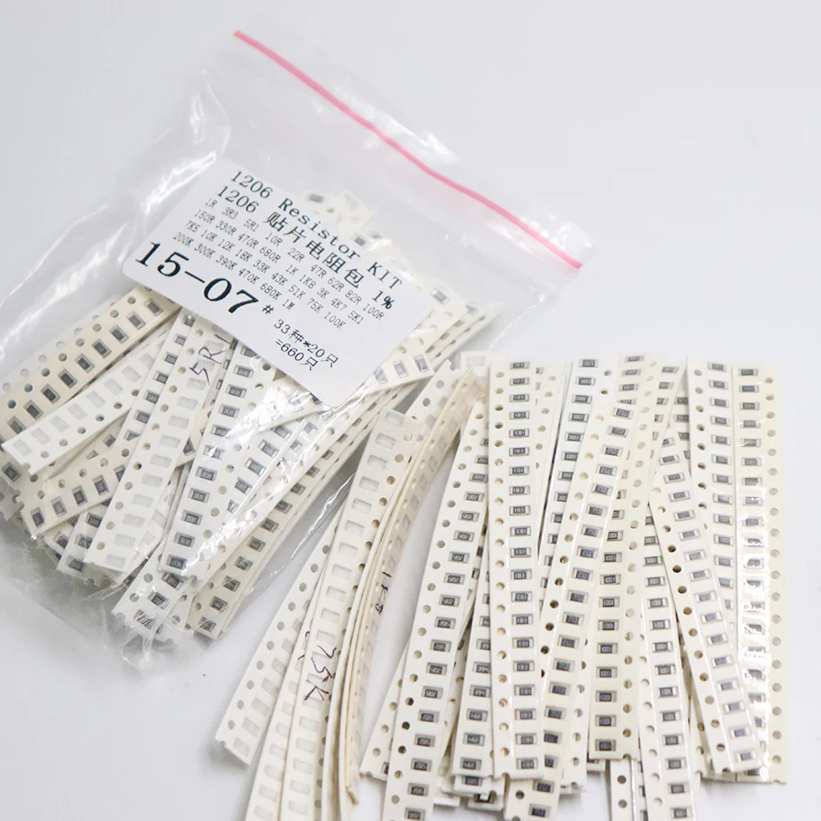 Комплект резисторов 1206 SMD в ассортименте 1 Ом 1М 1% 33 значения 20 шт. = 660 набор