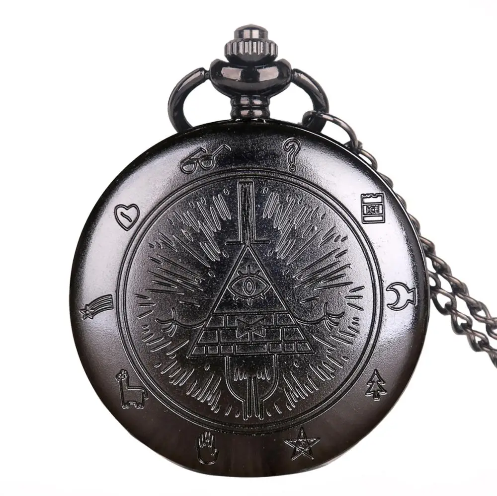 Черный/бронзовый/серый Билла шифр Гравити Фолз циферблат кварцевые карманные часы Винтаж кулон ожерелье часы для мужчин женщин Подарки Fob часы - Цвет: Черный