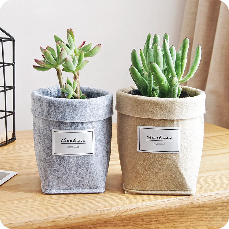 

Home Retro Room Decor Felt Desktop Flower Basket Multi-meat Flower Pot Small Table Storage Basket Space-saving Storage Bag