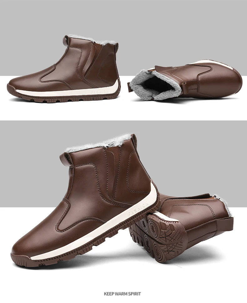 Зимние мужские теплые ботинки модные кроссовки мужские Ботильоны из PU искусственной кожи мужская теплая обувь с мехом и плюшем уличные ботинки размера плюс 39-48